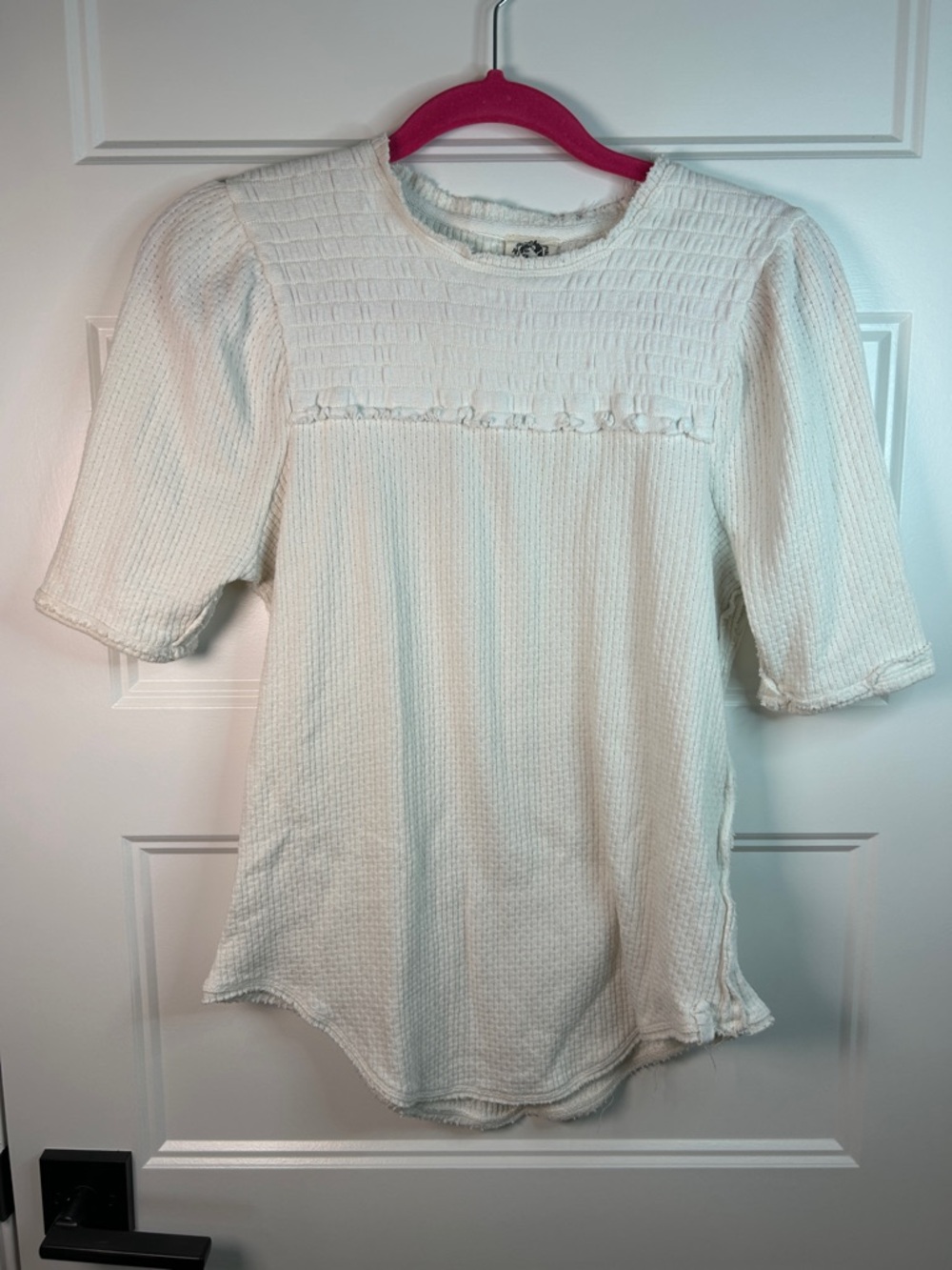 We The Free Cream Textured Puff Sleeve Tee
